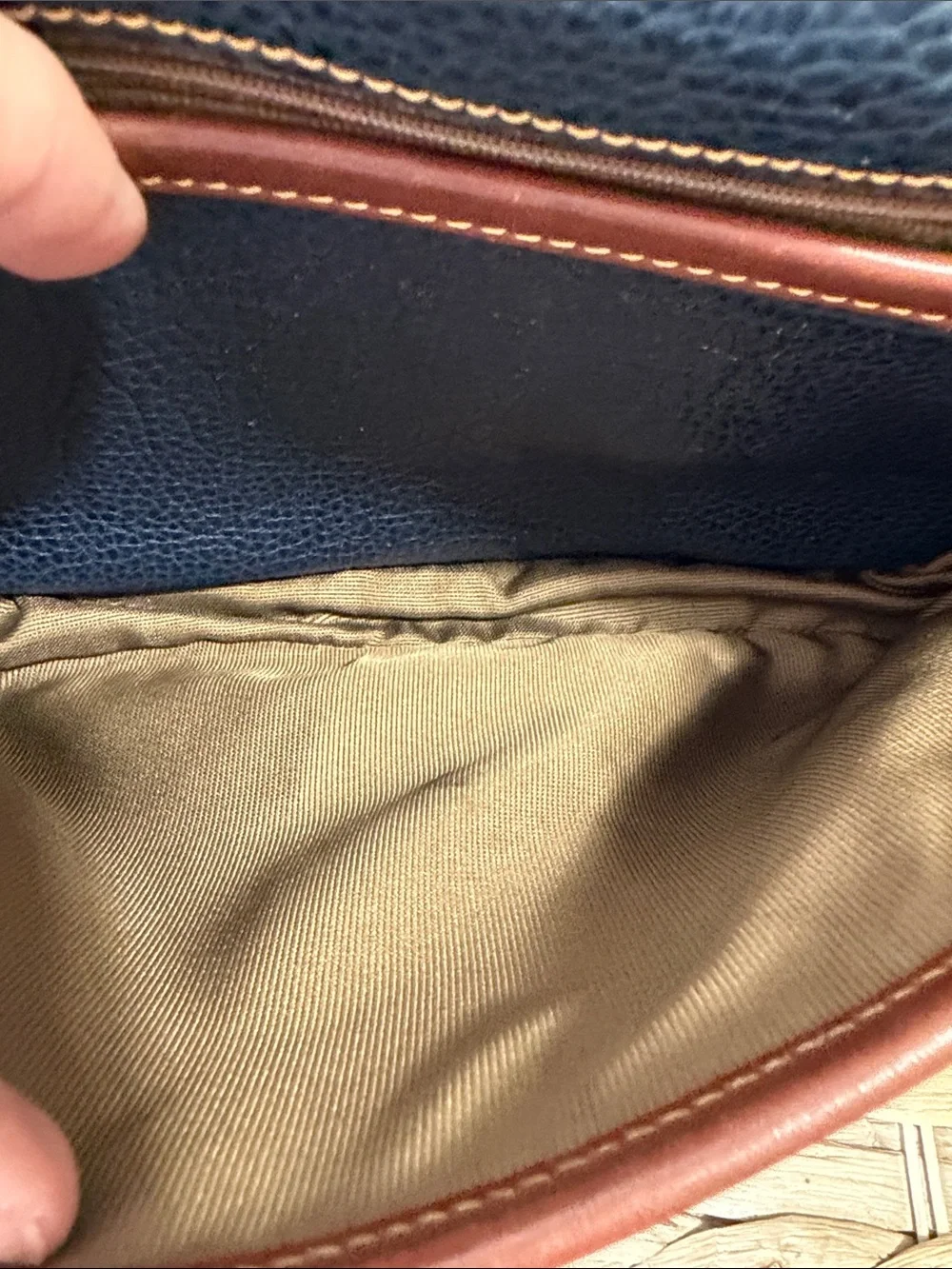 Coach Pebbled Leather Crossbody in Blue with Brown Trim